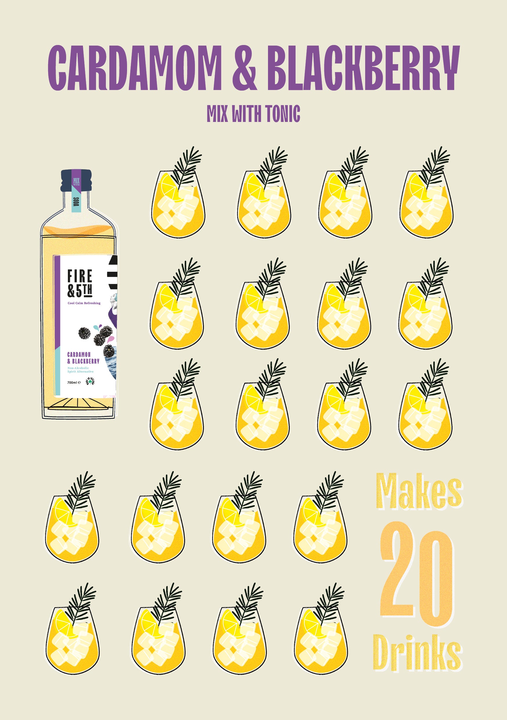 Fire&5th - Mint, Cardamom & Blackberry - Non Alcoholic Spirit Alternative (simply add tonic)